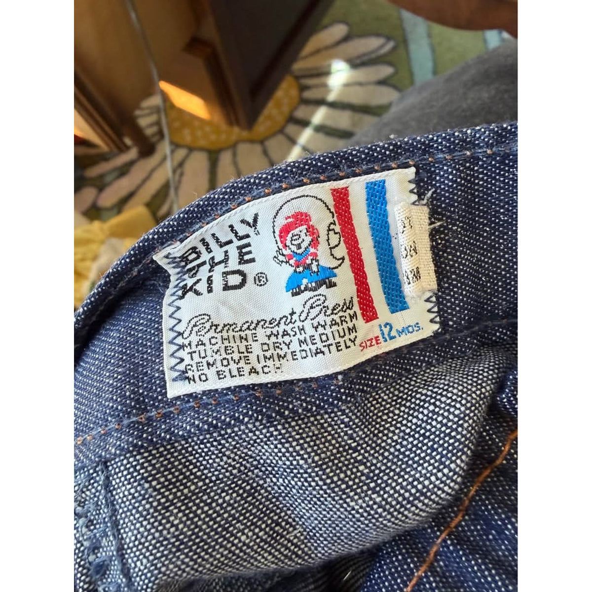 Billy the Kid Vintage Denim 3 piece clothing set. Vest pants yellow plaid shirt. Western 12mos