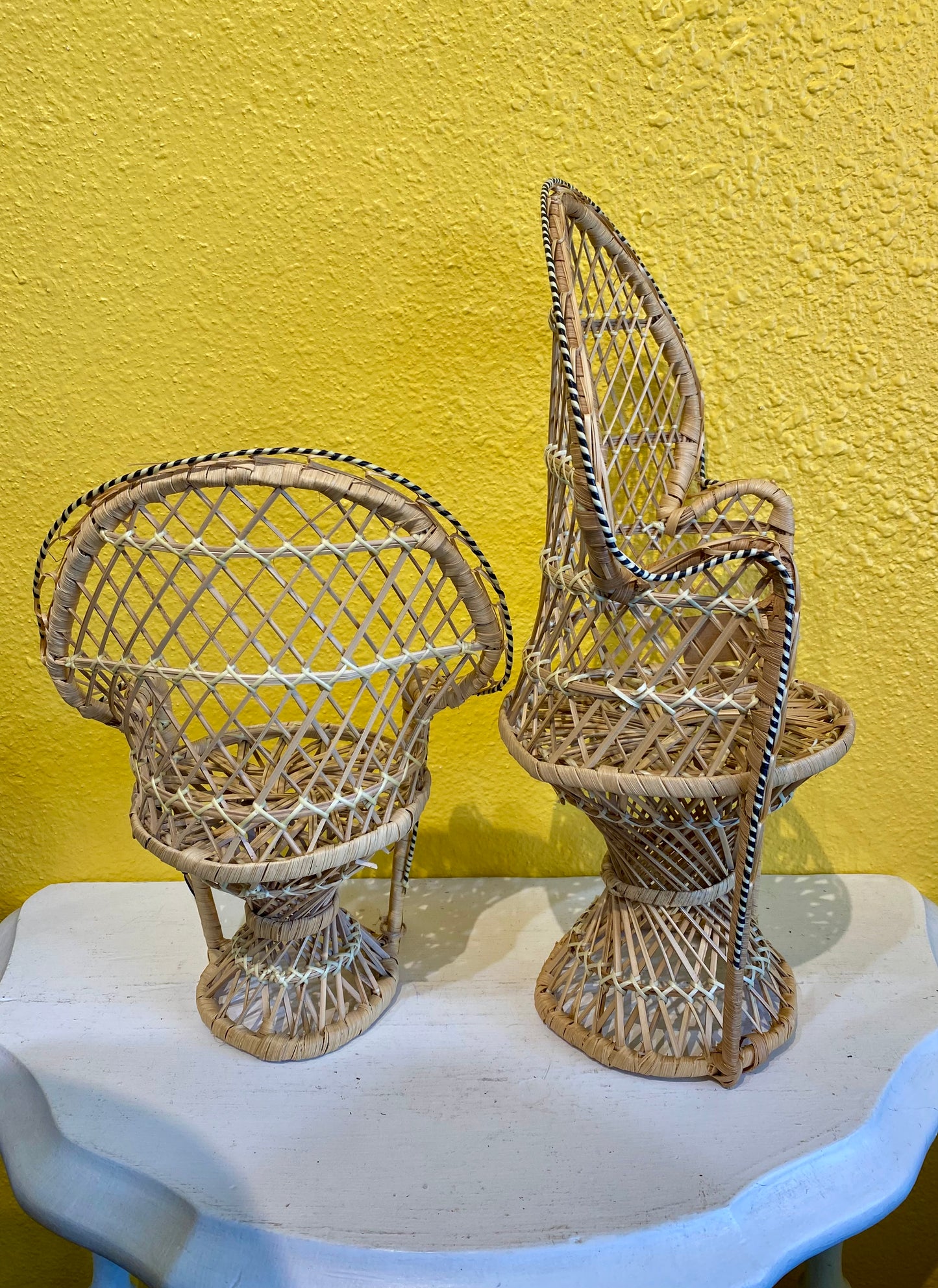 Vintage Mini Wicker Peacock Chairs Set of 2