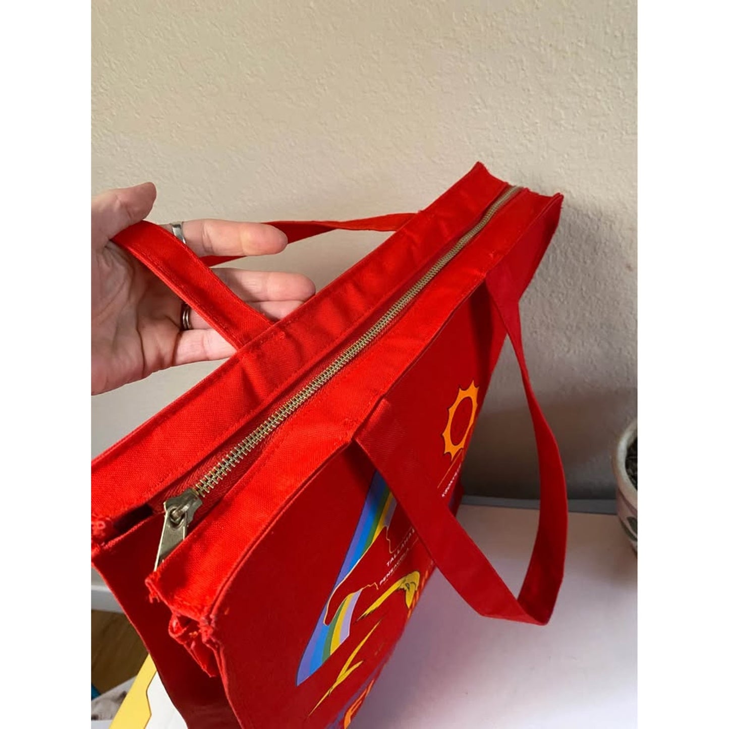 Bright Red Vintage Florida State Canvas Zip Tote Bag