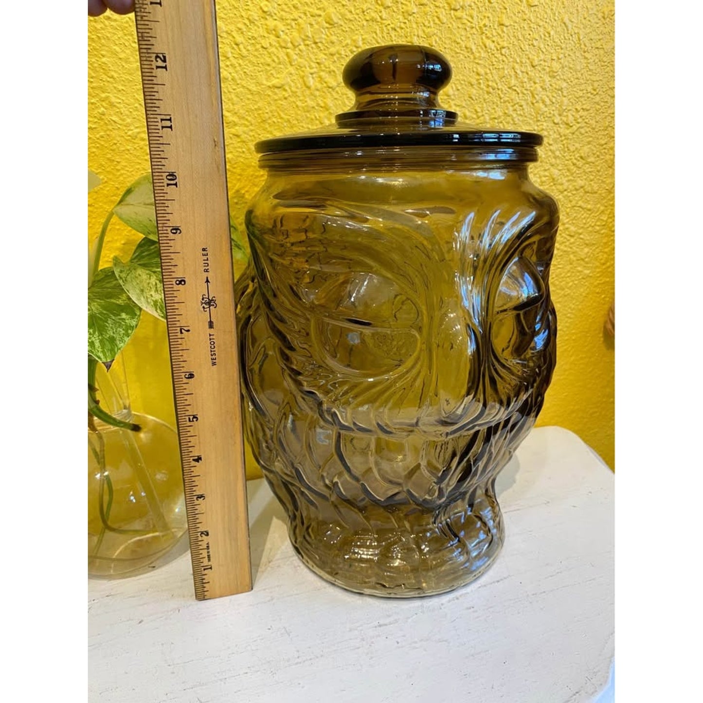 Vintage Libbey Smoke Glass Large Owl Cookie Jar with Lid