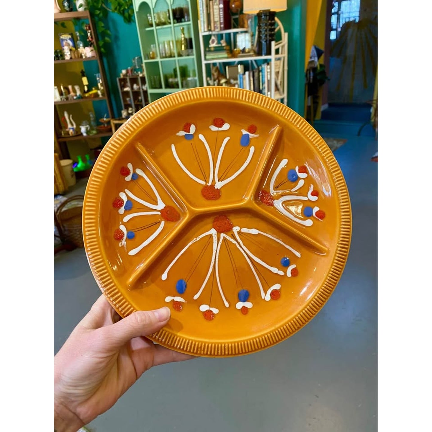 Set 2 Vintage Orange Ceramic Fondue Separated Plates. Italy