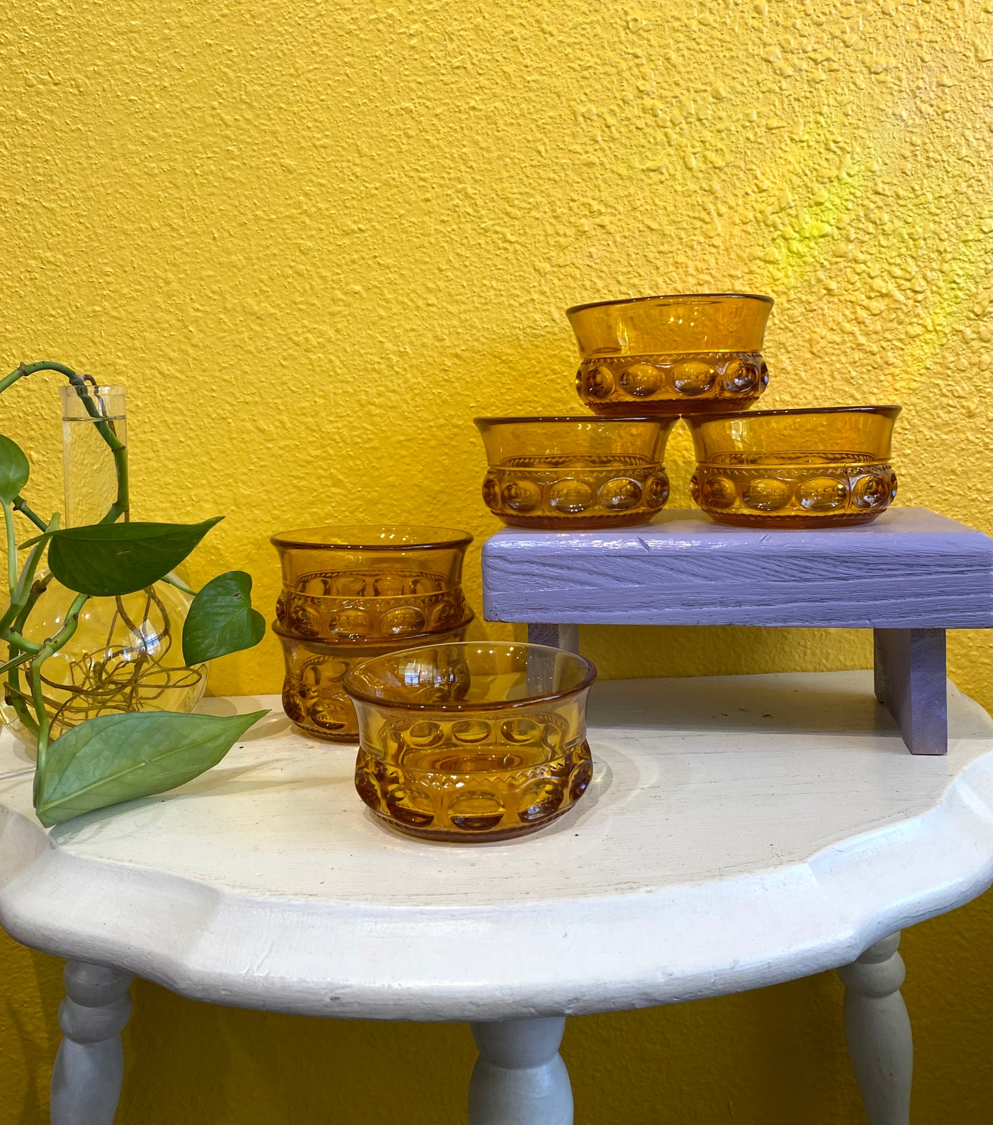 Vintage Amber Indiana Glass Kings Crown Small Bowls. Set of 6