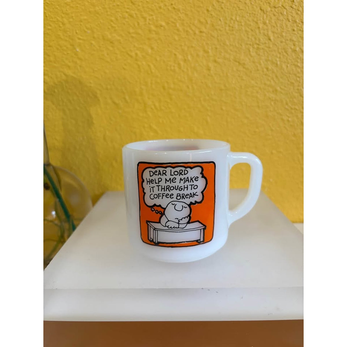 Vintage Federal Milk Glass Ziggy Coffee Break Mug Orange and White