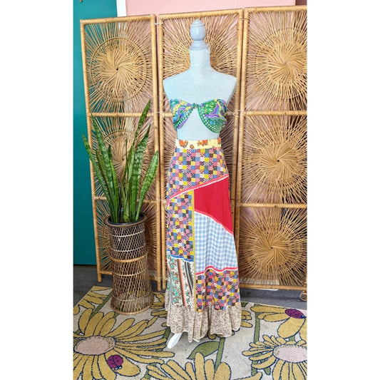 Vintage multicolor patchwork maxi skirt. Size small