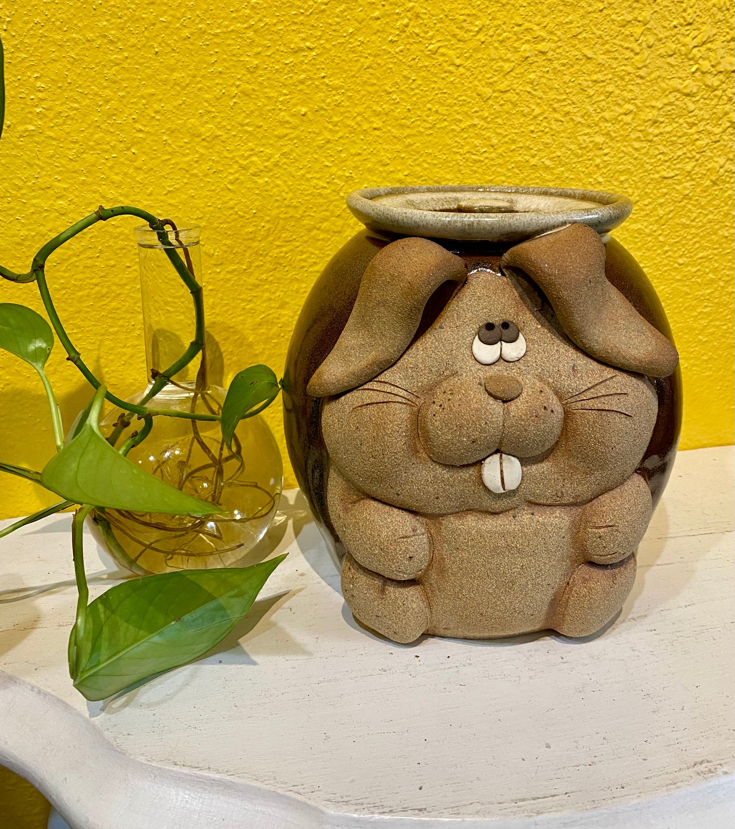 Vintage Ceramic Stoneware Anthropomorphic Bunny Rabbit Cookie Jar