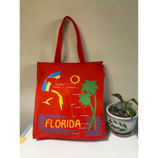 Bright Red Vintage Florida State Canvas Zip Tote Bag