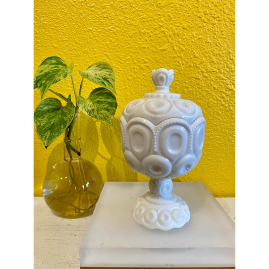 Vintage LE Smith Milk Glass Mini Compote Moon and Stars home decor