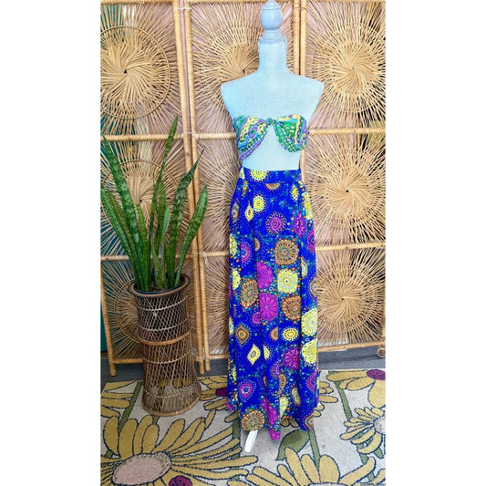 Vintage bright day glo multi color funky maxi skirt. Size small