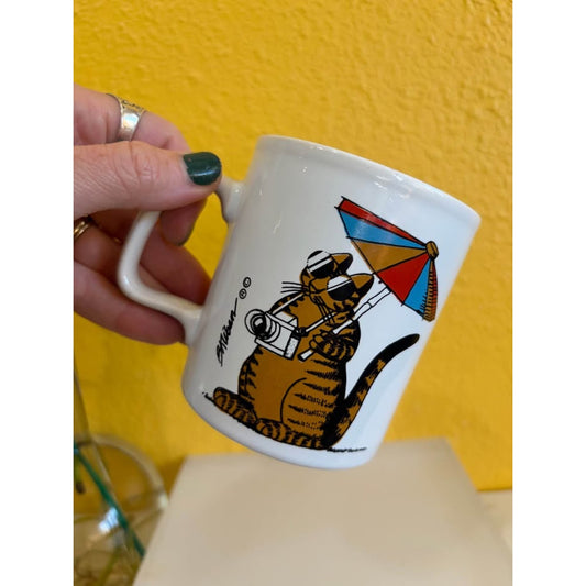 Vintage Kiln Craft Ceramic England Tourist Cat Coffee Mug- Cat on Vacation