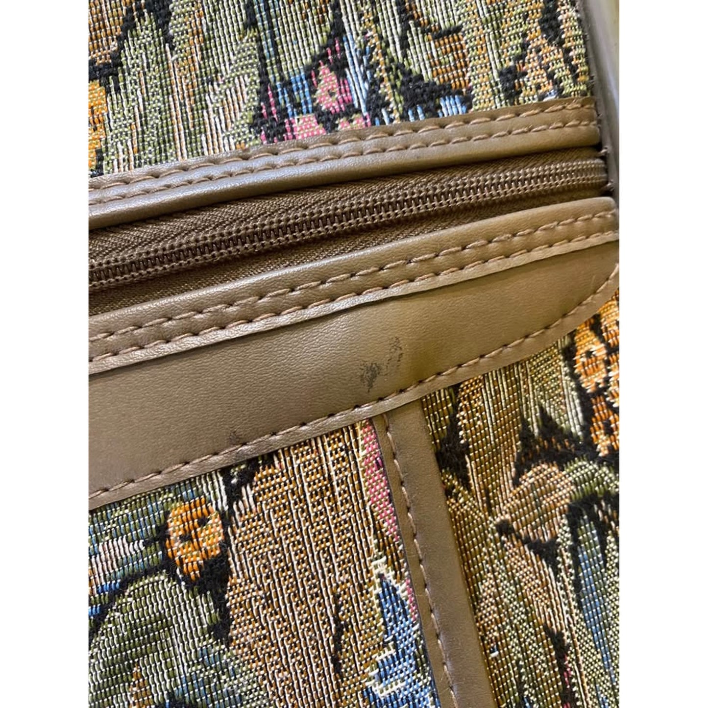 Jordache floral tapestry carry on luggage. Vintage travel suitcase