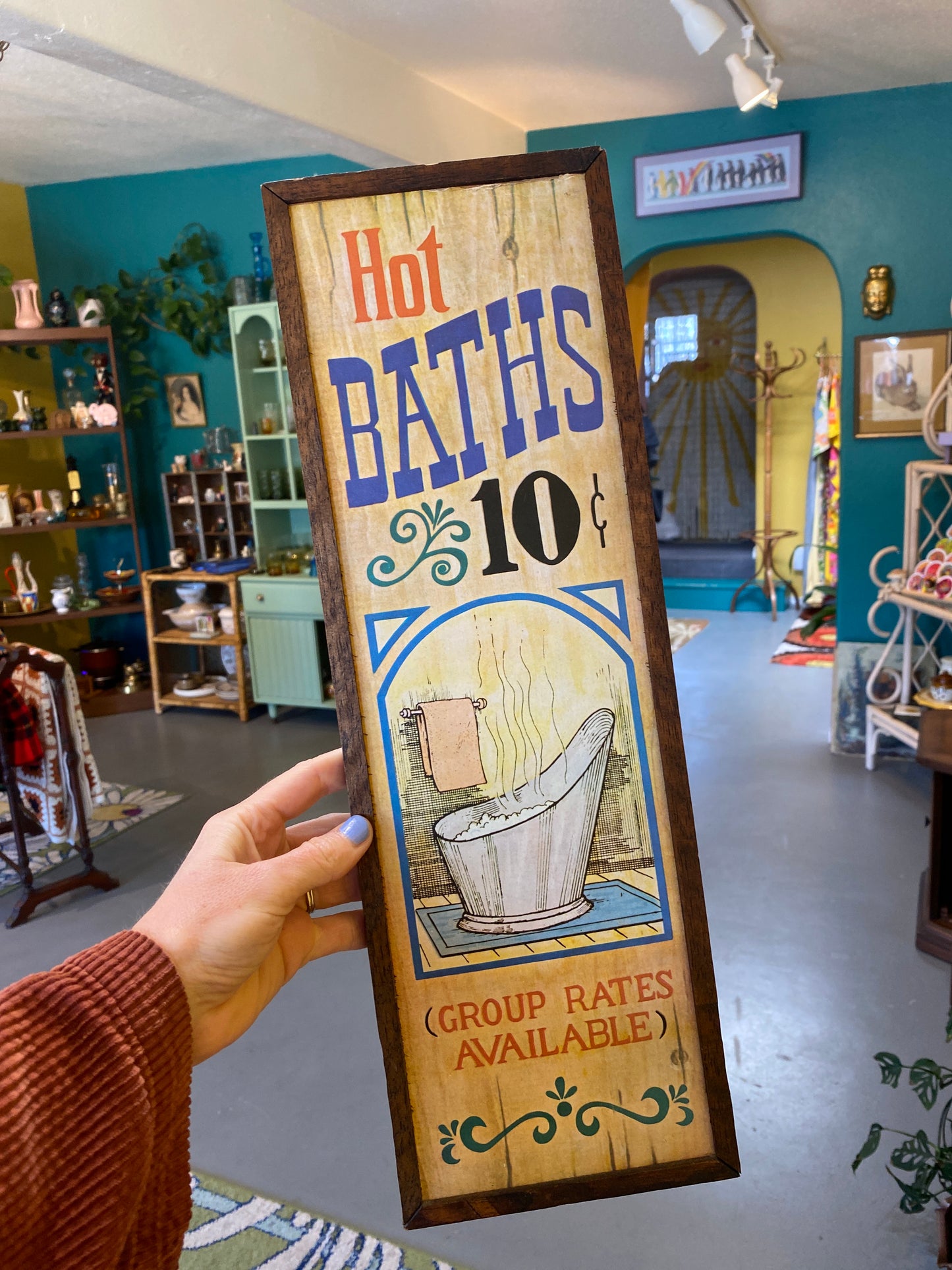 Hot Baths Wall Decor. Wooden Frame. Vintage