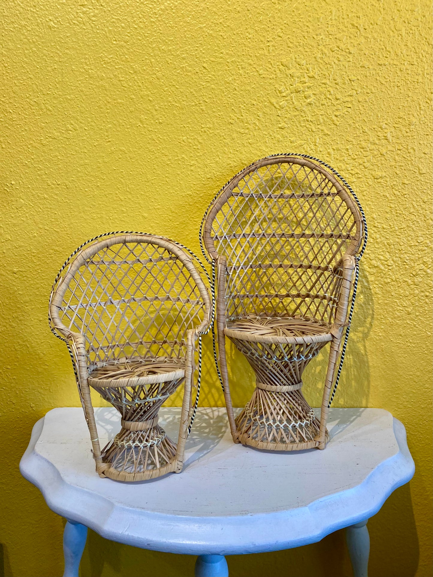 Vintage Mini Wicker Peacock Chairs Set of 2