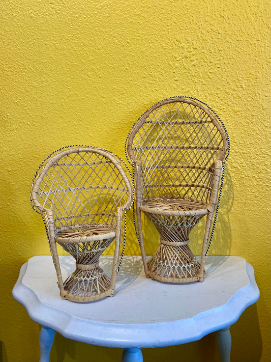 Vintage Mini Wicker Peacock Chairs Set of 2