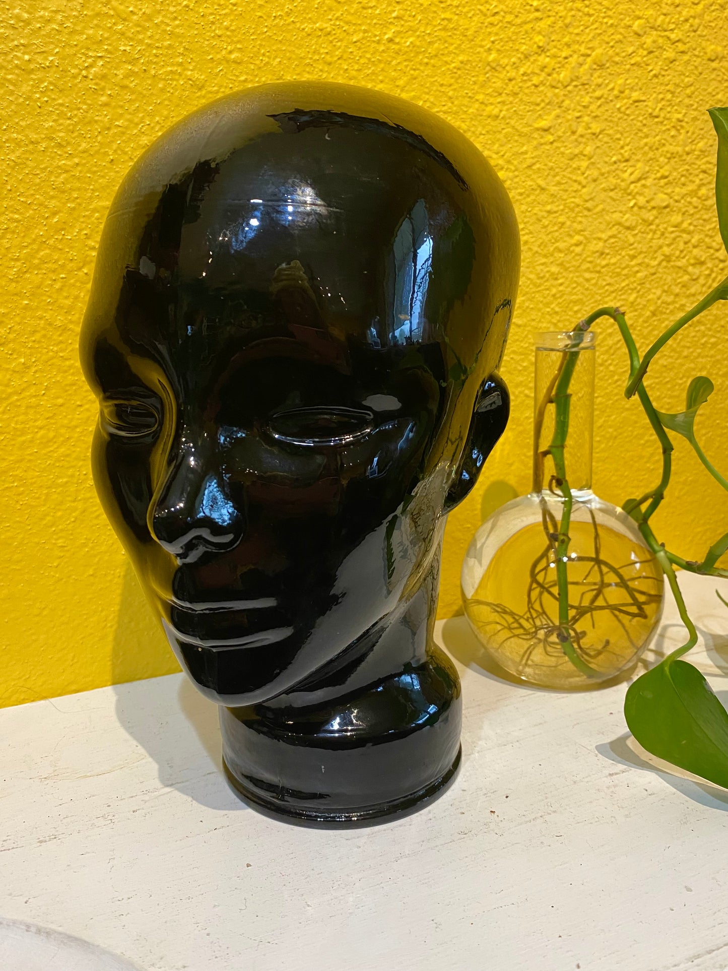 Vintage Black Glass Mannequin Display Head