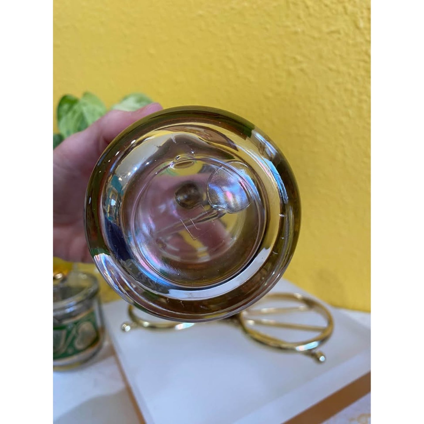 1950s Culver Gold and Green Leaf Glass Condiment Jar set