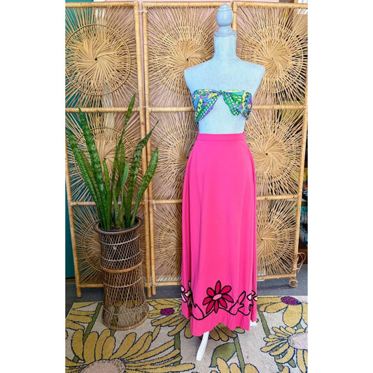 Vintage pink maxi skirt with floral applique detail Size small