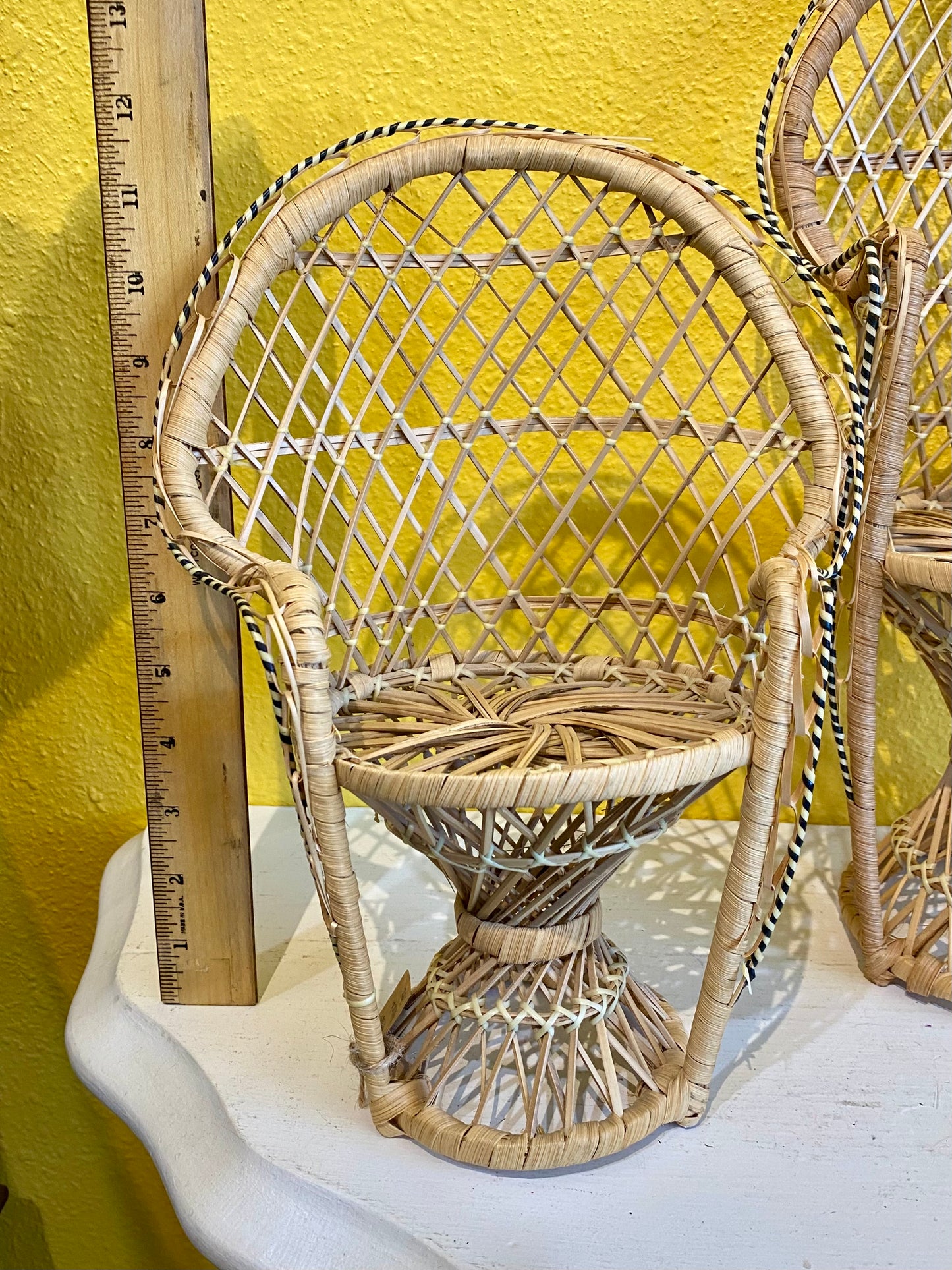 Vintage Mini Wicker Peacock Chairs Set of 2