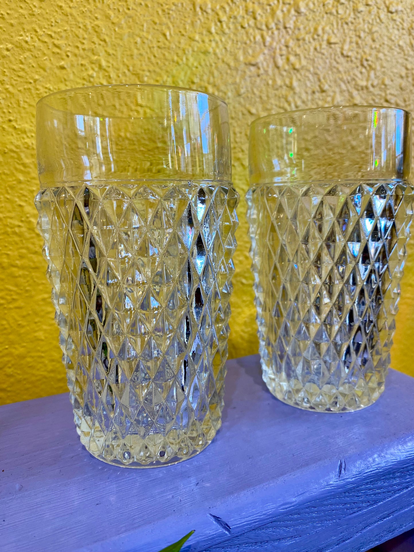 Vintage Clear Glass Diamond Point Drinking Tumblers