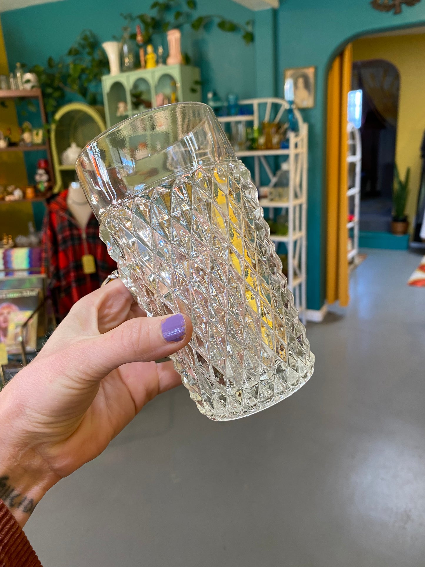 Vintage Clear Glass Diamond Point Drinking Tumblers