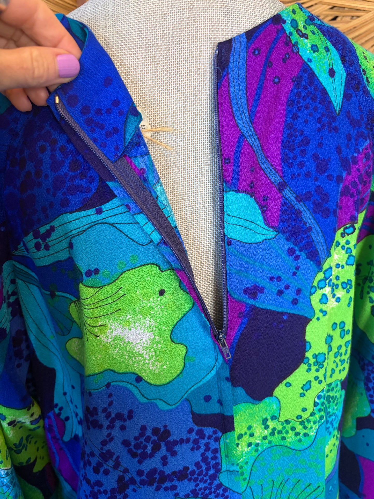 Hawaiian Surf Neon Orchid Print Maxi Dress with Bell Sleeves