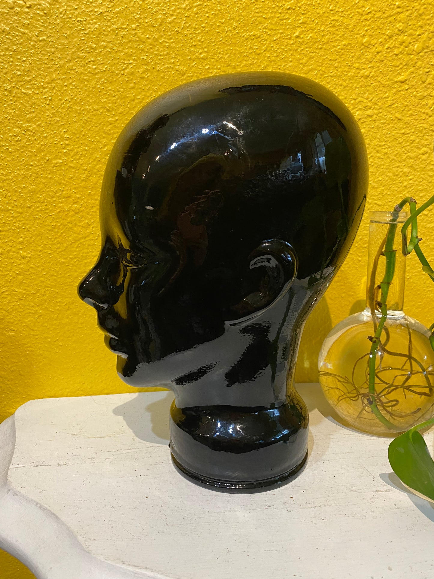 Vintage Black Glass Mannequin Display Head