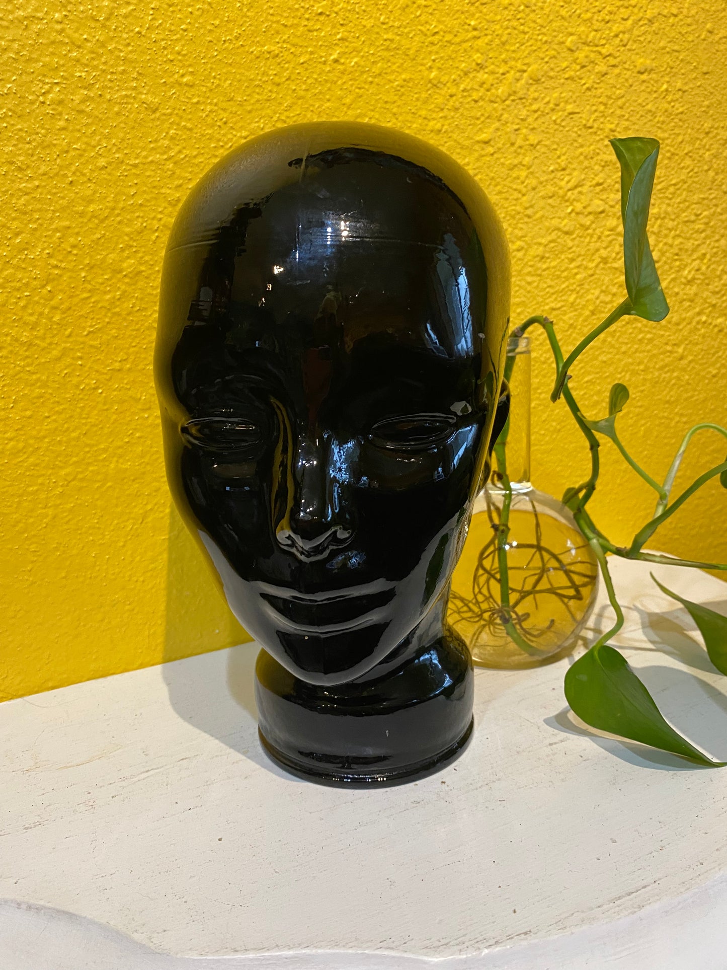 Vintage Black Glass Mannequin Display Head