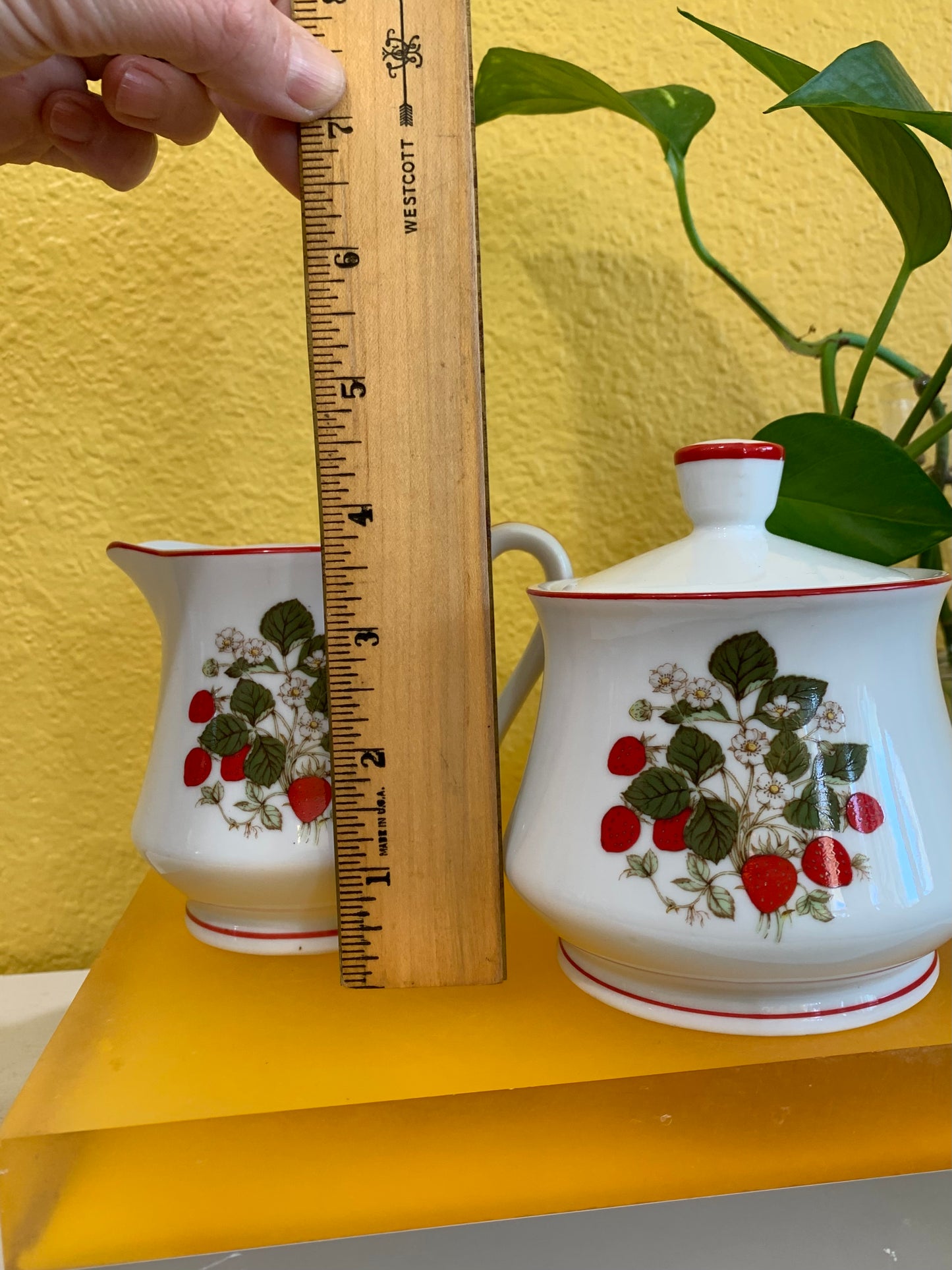 Vintage Ceramic Strawberry Creamer and Sugar Set. Made in Japan.