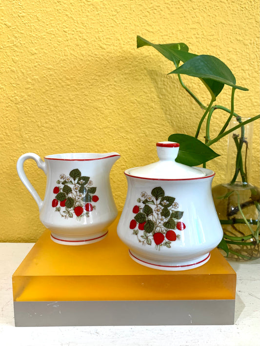 Vintage Ceramic Strawberry Creamer and Sugar Set. Made in Japan.