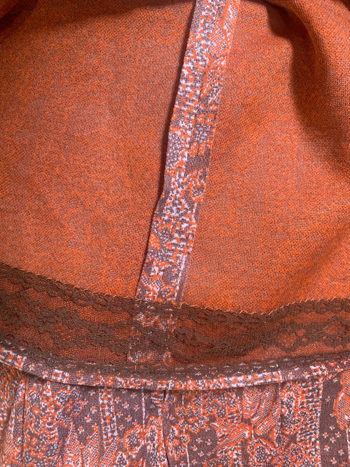 Vintage Handmade Orange Taupe Floral Pattern Short Sleeve Dress