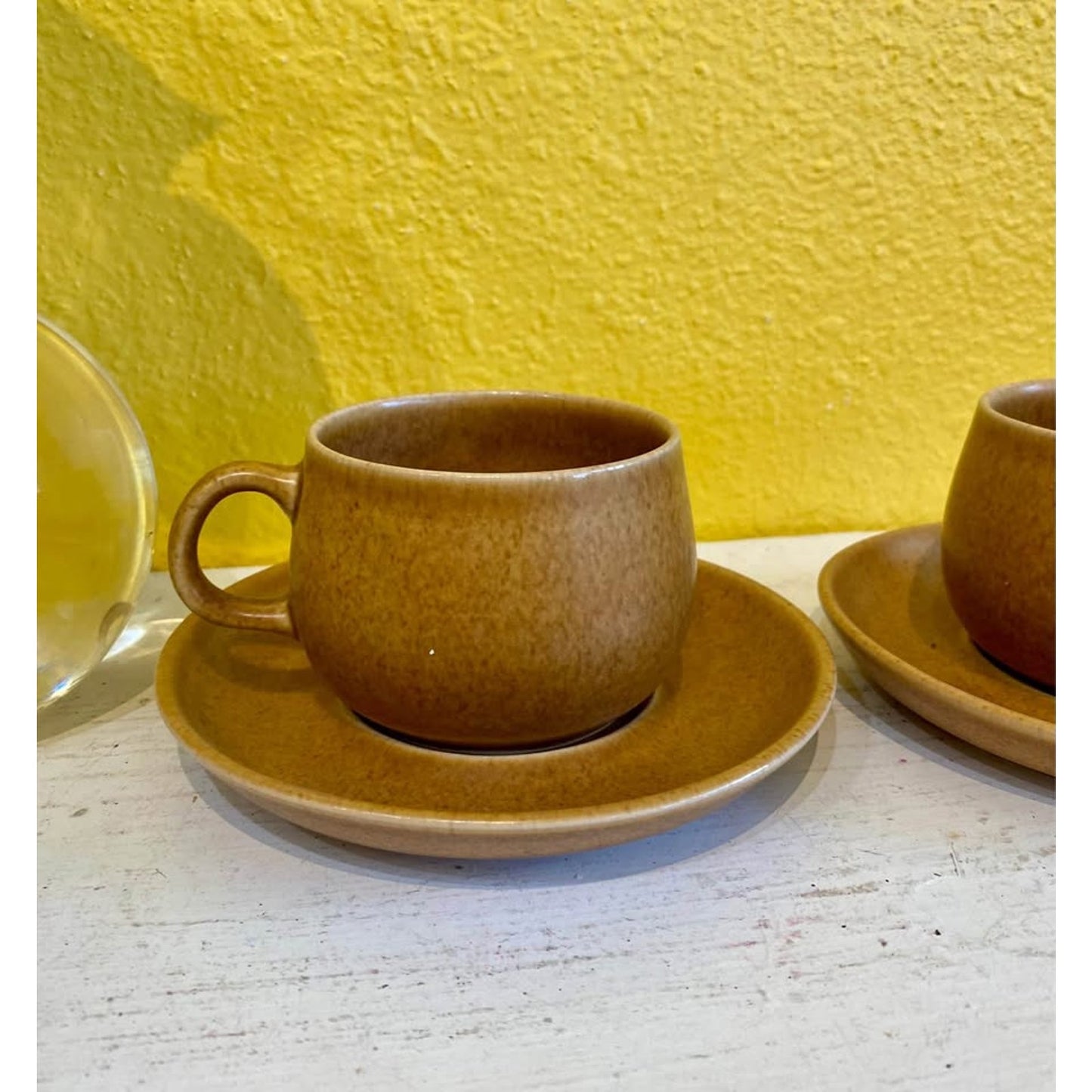 Vintage Denby Stoneware Tea Cups and Saucers. Set of 2
