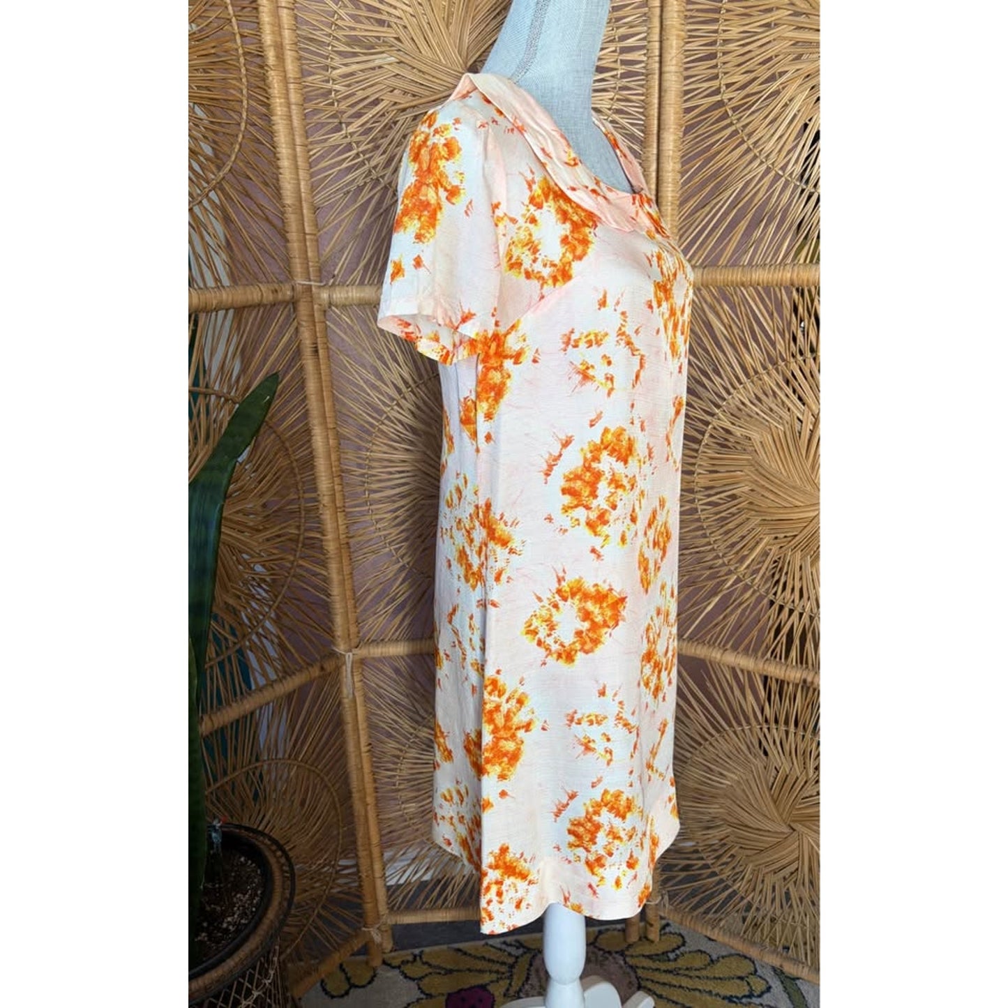 Vintage collared Pink and Orange ‘tie dye’ Shift dress S-M