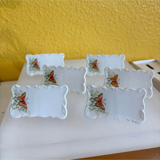 Vintage 80s Shafford Ceramic Name Place card tiles with butterfly detail. Set of 6