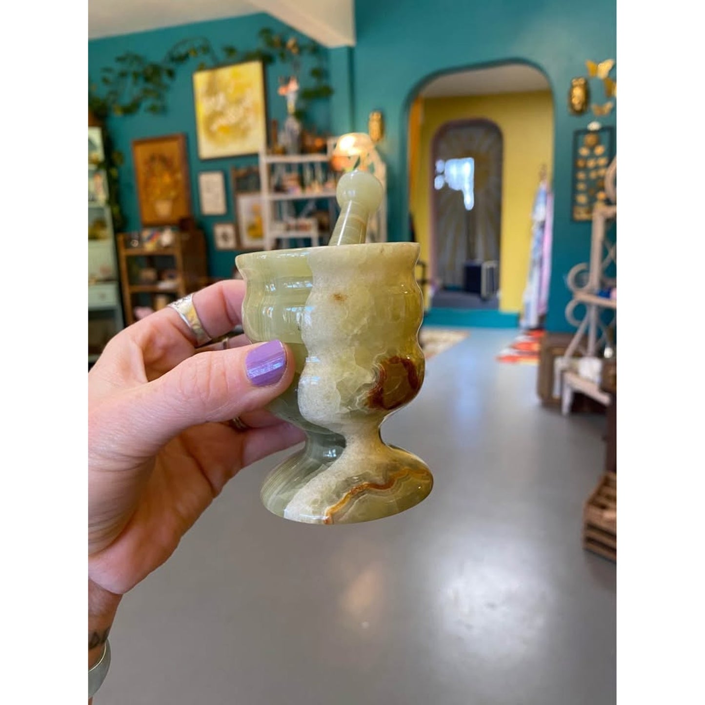 Mini green agate mortar and pestle. So cute!