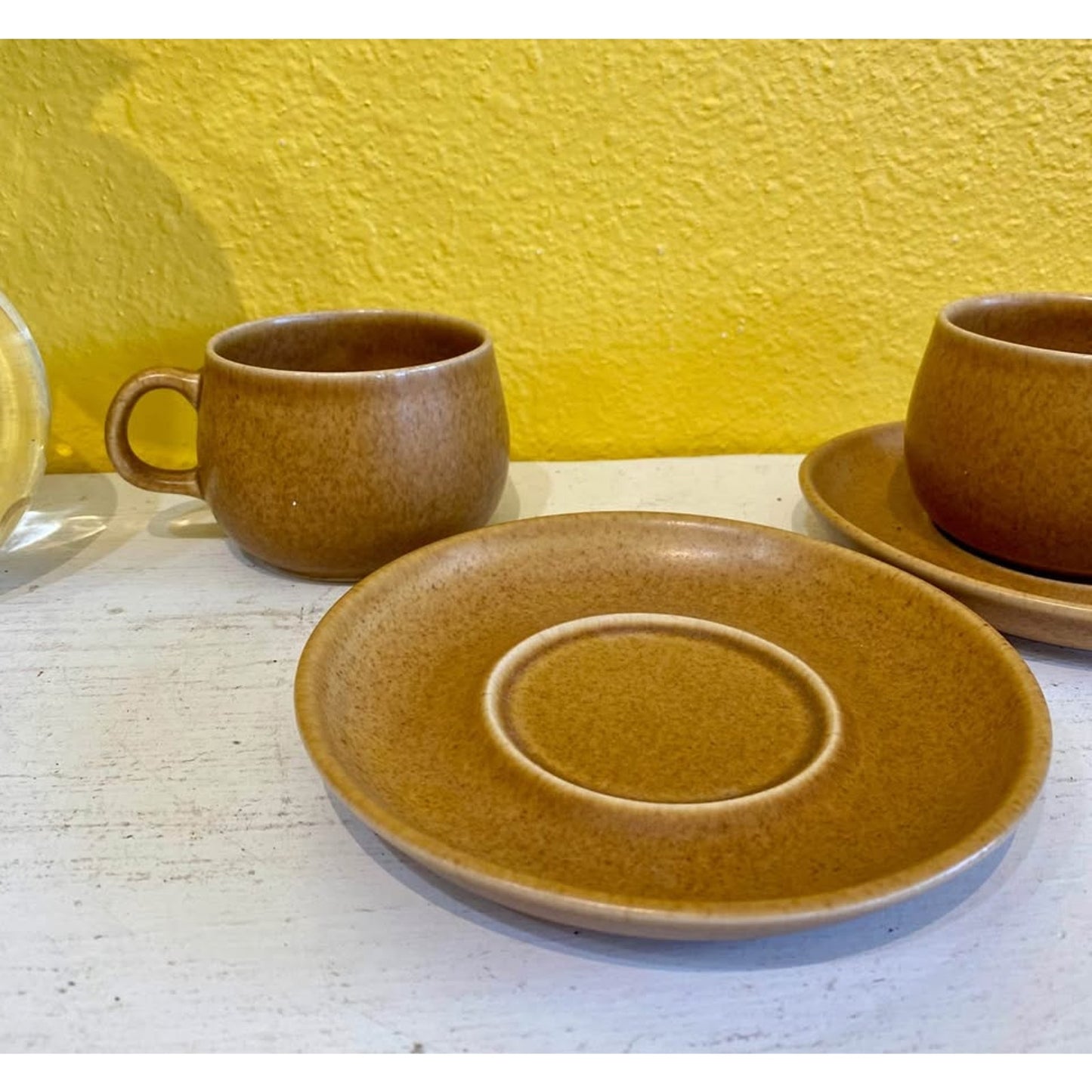 Vintage Denby Stoneware Tea Cups and Saucers. Set of 2