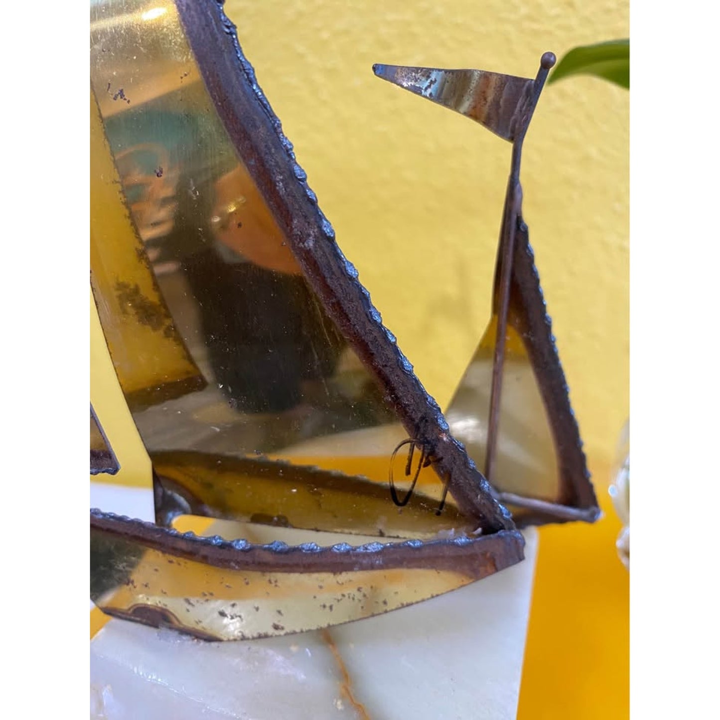 Brass sailboats on marble base. Home Office Decor Beach Theme
