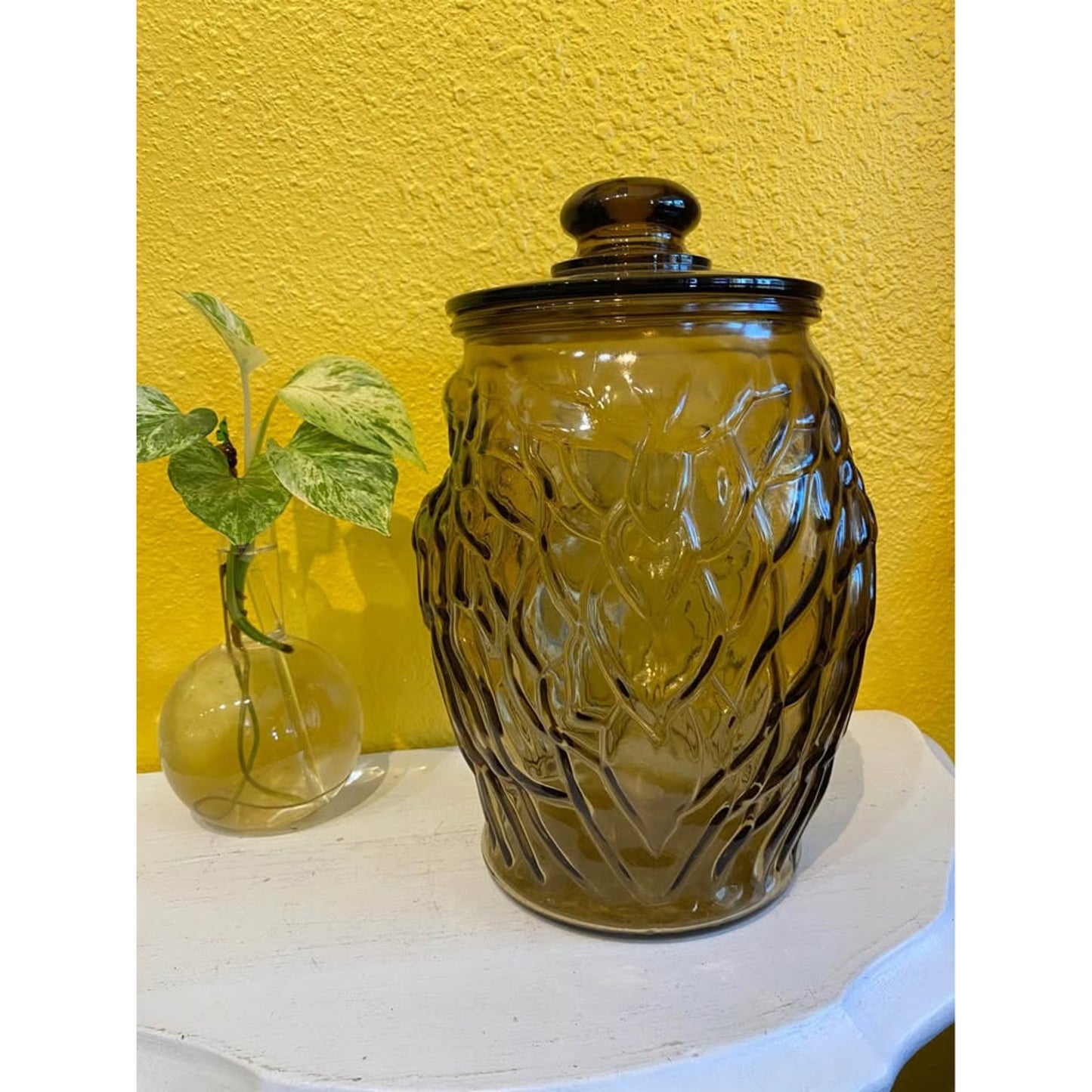 Vintage Libbey Smoke Glass Large Owl Cookie Jar with Lid