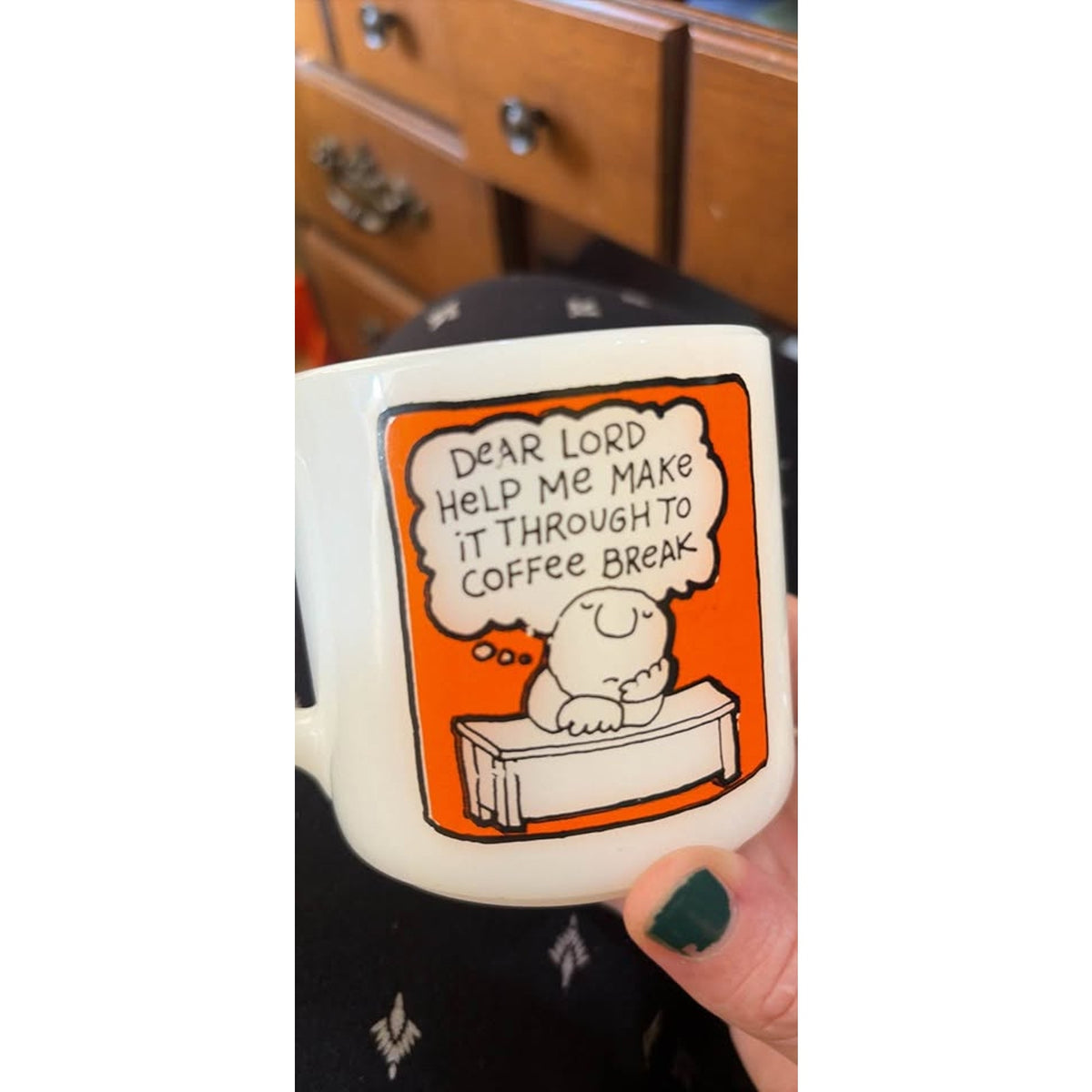 Vintage Federal Milk Glass Ziggy Coffee Break Mug Orange and White