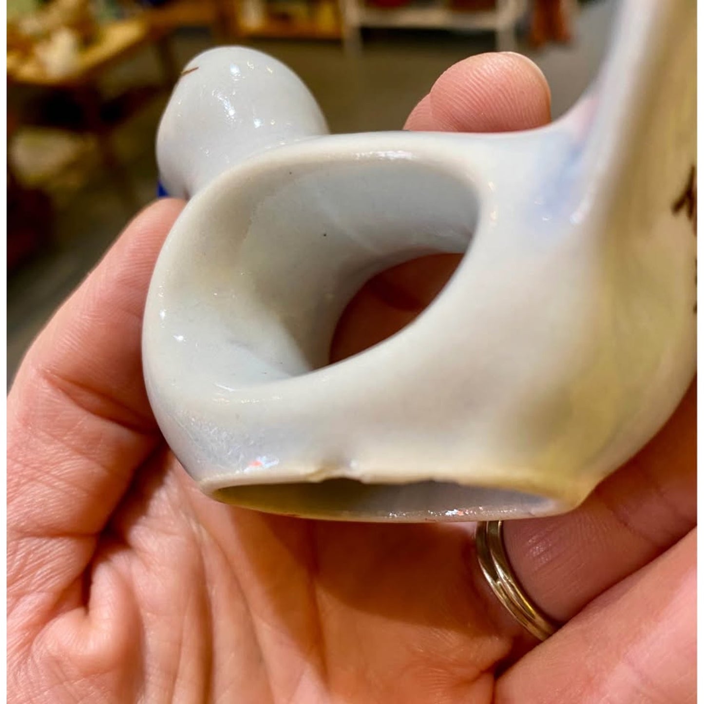 Hand painted Tonala style bird napkin rings. Set of 6. Mexico. Blue and White