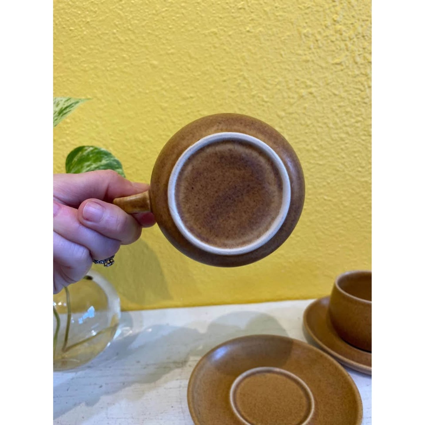 Vintage Denby Stoneware Tea Cups and Saucers. Set of 2