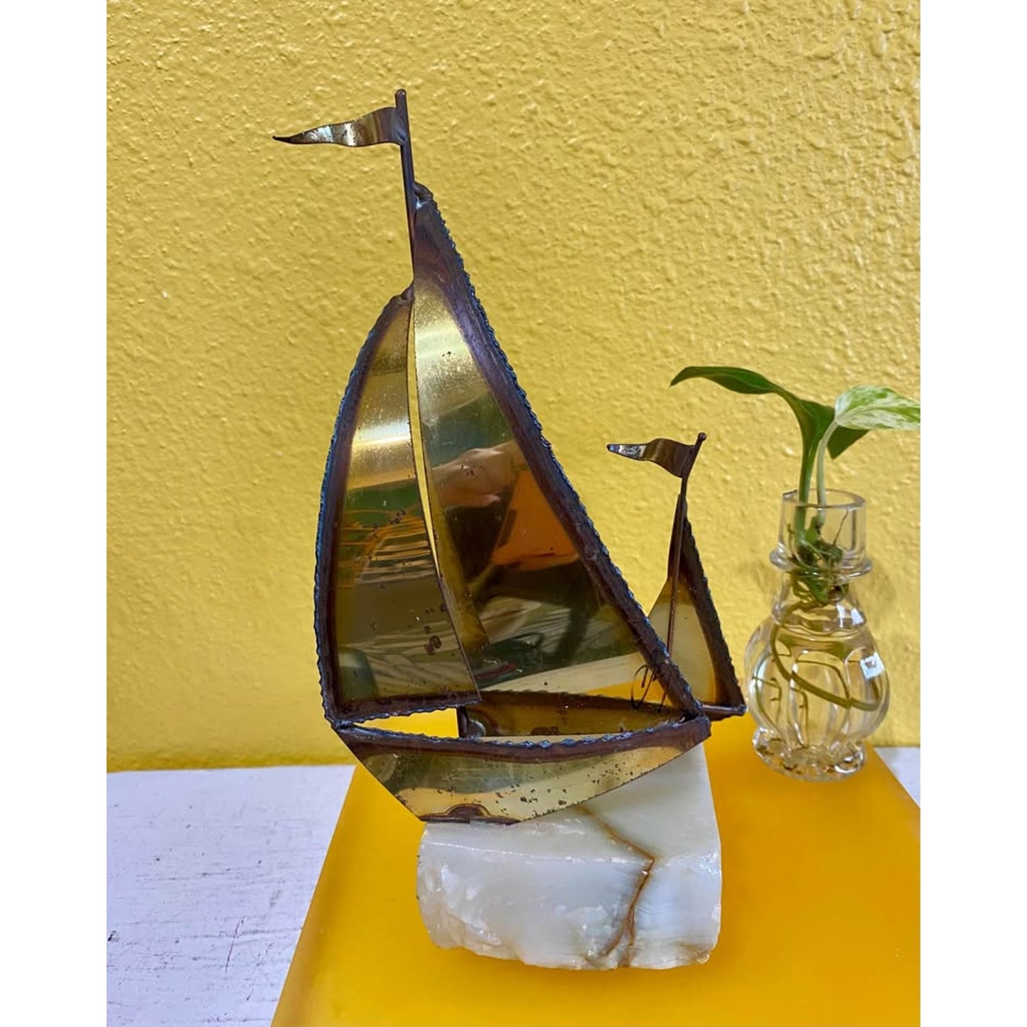 Brass sailboats on marble base. Home Office Decor Beach Theme